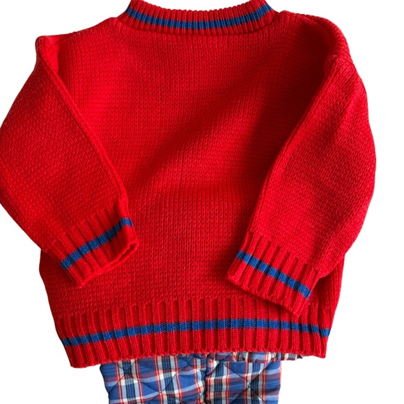 UNISEX Sweater and Pants Set Red White Blue Knit Top Quilted Plaid Bottoms NEW - Picture 7 of 15